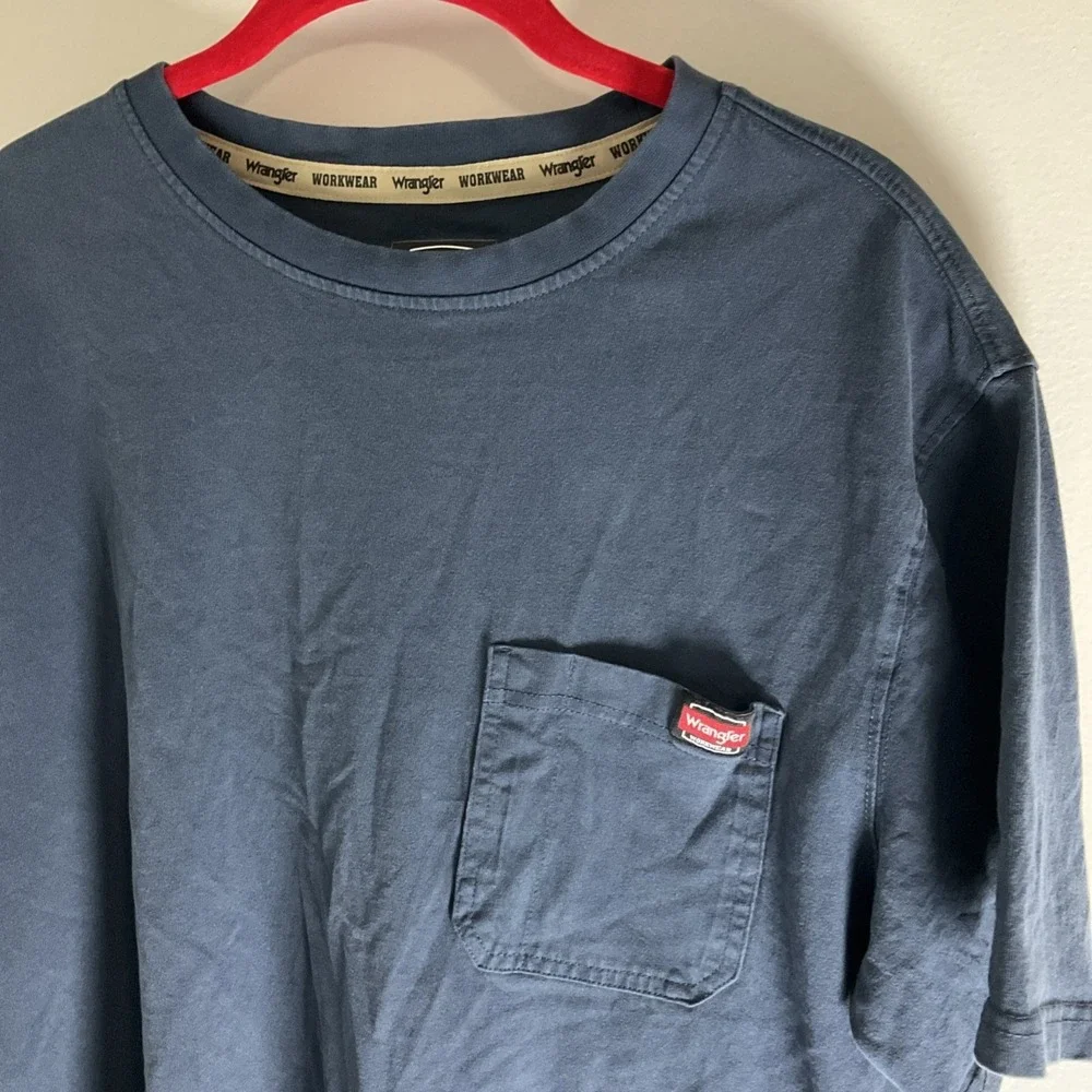 Men's Wrangler Workwear Blue Pocket T-Shirt Heavyweight 100% Cotton 2XL